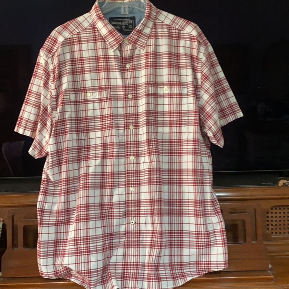 NAUTICA JEANS Red White Collar Button Down Shirt